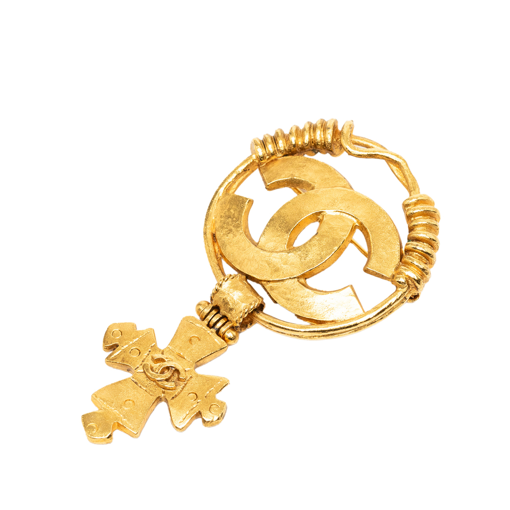 Pre-Loved Chanel CC Gold Plated Cross Brooch